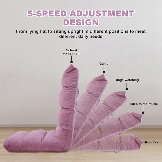Folding Floor Chair 5-Position Cushioned Adjustable Lazy Sofa Foldable Floor Lounger for Adults Kids Gaming Reading Meditating (Purple)