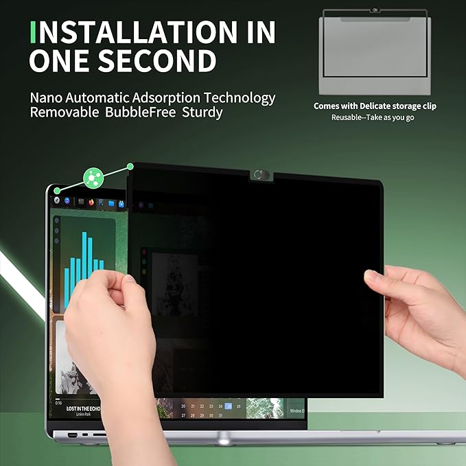 Privacy Screen for MacBook Air 15 Inch M2/M3/M4(2023-2025)--A3241 A2941 A3114 Anti Blue Light Glare Filter Removable Computer Protector Bubble-Free Monitor Shield Laptop Film With Camera Cover