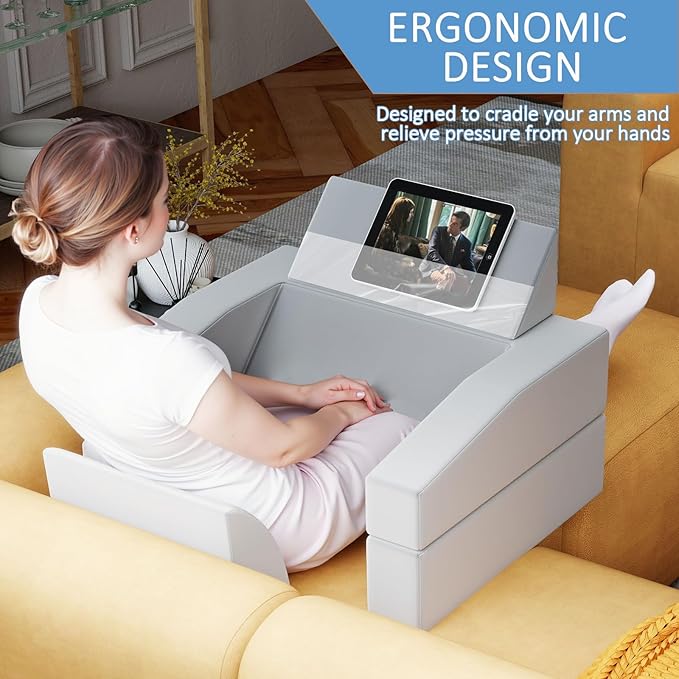 Reading Pillow for Gaming Large Lap Desk for Laptop with Back Arm Rest &amp Cup Holder for Adult Adjustable Gaming Pillow Memory Foam Bed Desk for Reading Crochet Working on Bed Floor Sofa &amp Co