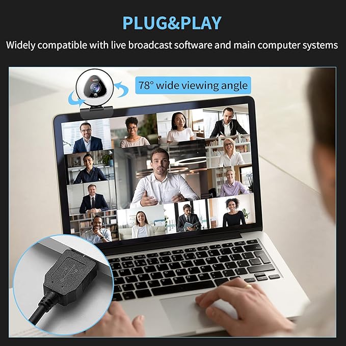 Angetube Streaming Webcam with Ring Light - 1080P Autofocus Computer Camera with Microphone Adjustable Brightness Digital Zoom Webcams for Xbox Twitch Gaming USB PC Web Camera for PC Laptop Desktop