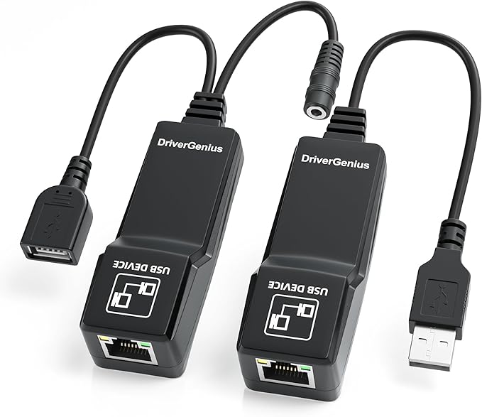 DriverGenius NT50 USB 2.0 Ethernet Extender Over Cat5e/Cat6/CAT7 - USB Network RJ45 Extender Repeater up to 165ft (50M) Compatible for Win/Mac/Ubuntu (Driver Free Version)