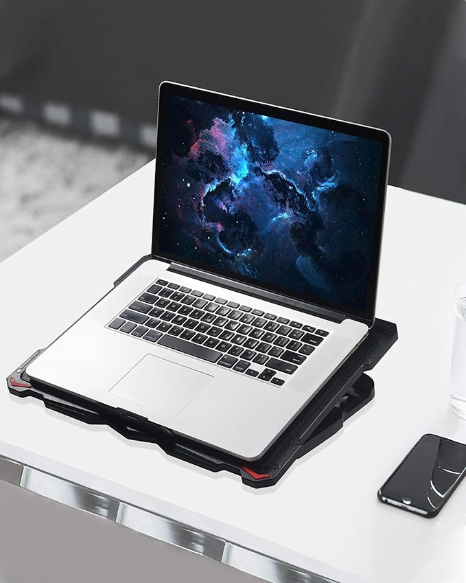 AICHESON Laptop Cooling Pad 5 Fans Up to 17.3 Inch Heavy Notebook Cooler Blue LED Lights 2 USB Ports S035 Blue-5fans