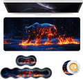 Keyboard Mouse Pad Set Extended Gaming Mouse Pad+Ergonomics Keyboard Wrist Rest Support Memory Foam Easy Typing Pain Relief 4Pcs XL Ultra Thick Desk MatGlowing Fire Leopard