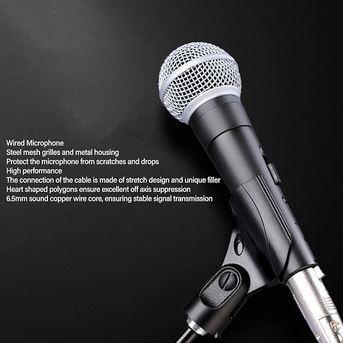 Professional Handheld Wired Microphone Dynamic Mic with Steel Mesh Grille for KTV Stage Performance 6.5mm Copper Cable