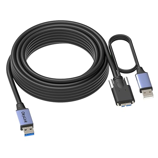 OkyLink 32ft (10M) USB 3.0 to Micro-B Active Cable with Screw Lock - 5Gbps A Male to Micro-B Male Industrial Grade with Integrated Power Cable