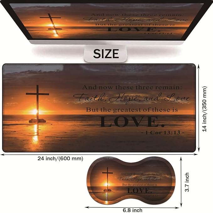 TCG Gaming Pad + Wrist Pad Set MTG Play Mat Office Mouse Pad 24 x 14 Table Mat Edge Stitched Non-Slip Base - Christian Cross