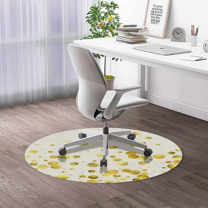 Yellow White PU Leather Office Gaming Rolling Floor Mat Colorful Trippy Geometric Circles Computer Gaming Rolling Chair Mat for Home Office Hardwood Floor Abstract Diameter 39.4 in