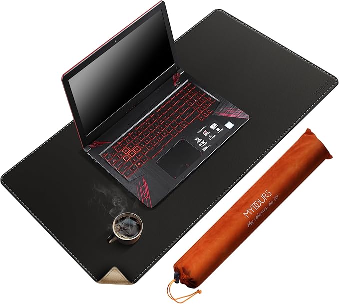 Mydours Dual-Sided PU Leather Desk Mat 31.5x19.7 - Extra Large Cork Backing Mouse Pad for Office &amp Home Premium Writing Surface Waterproof Computer Desk Pad Protector for Laptop and Keyboard