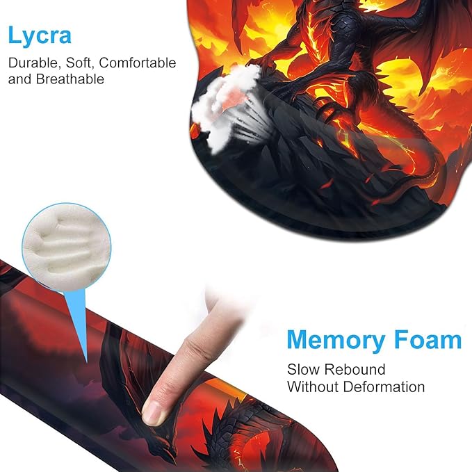 Keyboard Wrist Rest and Mouse Pad Wrist Support Set with CoastersErgonomic Gaming Mousepad for Home Office Working Studying Easy Typing &amp Pain ReliefFire Dragon