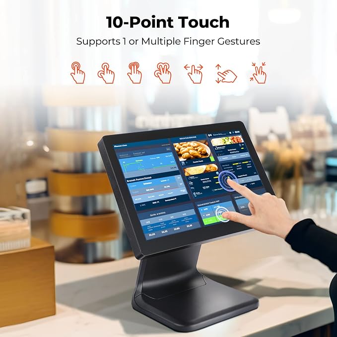 MUNBYN 15.6-inch POS Touchscreen Monitor Backlit LED Multi-Touch Screen Monitor HDMI/VGA Capacitive Screen Display True Flat Seamless for Retail Restaurant Bar No Driver Required 2Y Protection