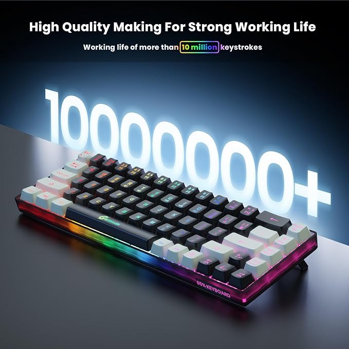65% Wireless Gaming Keyboard: LED Backlit 68 Keys Ultra-Compact Anti-ghosting No-Conflict Wireless Keyboard for PC Laptop Windows Gamer(Black-White)
