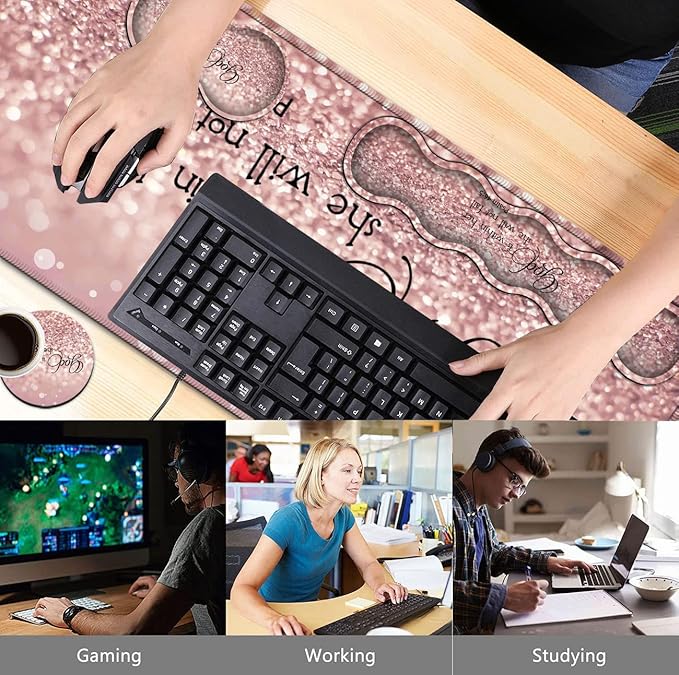 Large Mouse Pad Desk Mat Keyboard Pad+ Ergonomic Keyboard Wrist Rest SetExtended Laptop Protector Writing Mat for Home Office Desktop Psalm 46:5 Pink Gaming Mouse Pad Office Desk Pad Wrist Rest