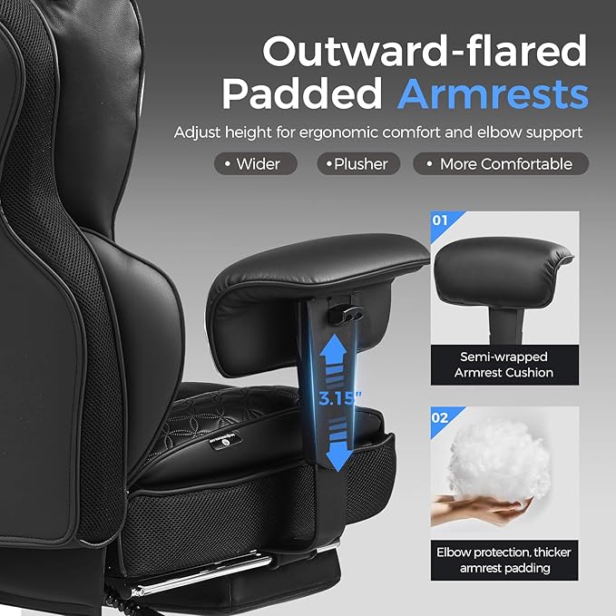 GTPLAYER Big and Tall Gaming Chair 400lbs Heavy Duty Office Chair with Footrest High Back Pocket Spring Lumbar Support Ergonomic Wide Comfy Seated Cushion for Lower Back Pain Relief Earth-Black
