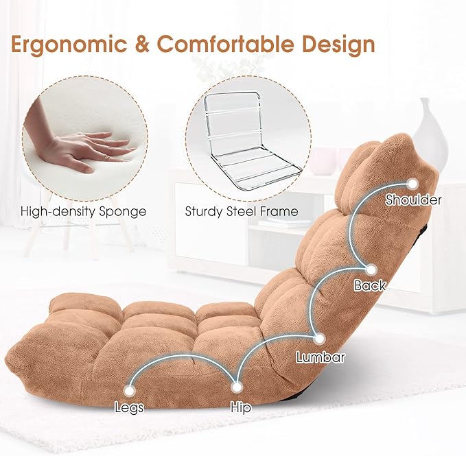 SlickBlue Adjustable Floor Chair with 14 Positions Thick Padded Cushion for Living Room