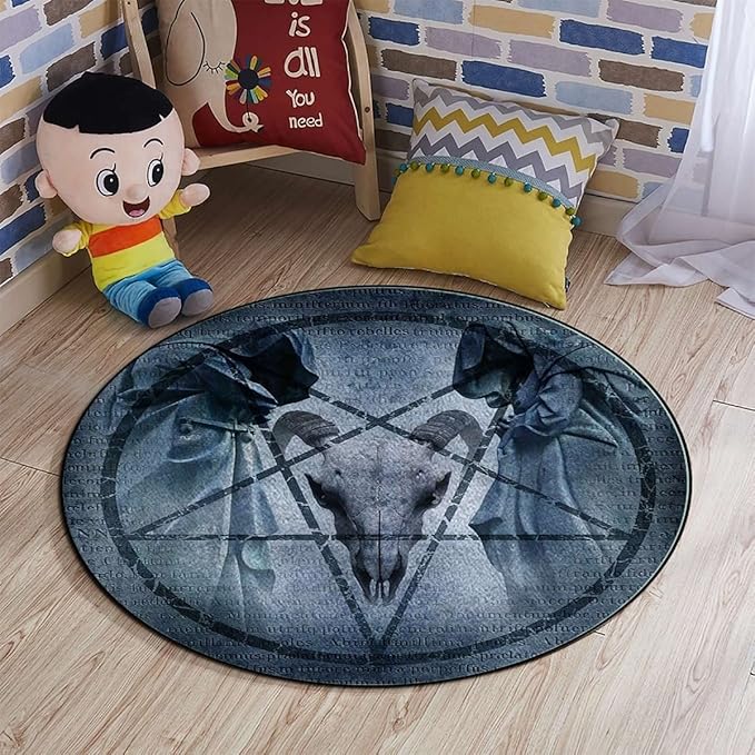 Halloween Room Round Chair Mat for Carpeted Floor Anti-Slip Floor Protector Gaming Computer Chair Mat for Office Gaming Horror House Artwork PentagramBlue Diameter 39.3 in