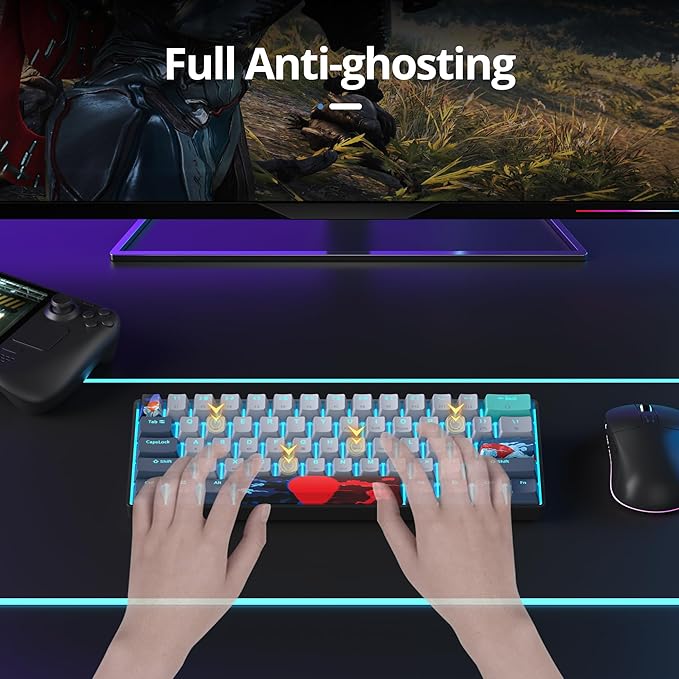 surmen 60% Wired Mechanical Gaming Keyboard 61 Keys Backlit Ultra-Compact Mini Office Keyboard 60 Percent with Linear Red Switch for PC/Mac Gamer Typist (61 Shark)