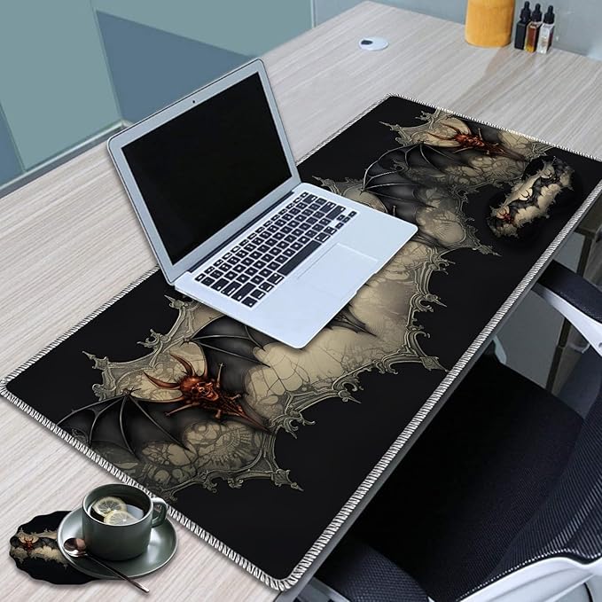 Large Game Mouse Pad + Wrist Support Pad + Coffee Coaster Desk Pad with Sewn Edges Anti-Slip Set pad Suitable for Office Work and Home - Neo Bats