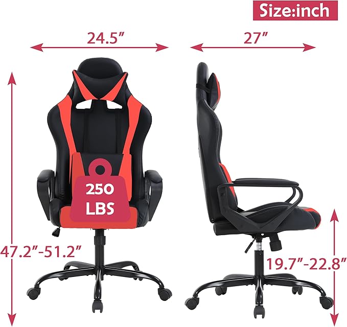Gaming Chair High Back PU Leather Gaming Chairs Computer Chair with Armrest Headrest and Lumbar Support for Kids Teen Adults Men Women Height Adjustable Gamer Chair Computer Chairs for Adults