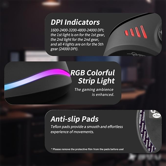 Gaming Mouse with 5 D Rocker Wireless Vertical Mouse with [24000 DPI] [12 Programmable Buttons] Computer Mouse for Gamer/PC/E-Sports/Laptop (Black)