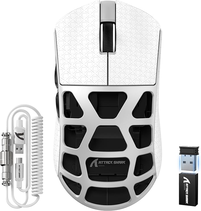 FELICON x Attack Shark R3 Magnesium Alloy Wireless Gaming Mouse 46g Ultra-Lightweight Skeletal Shell PAW3395 26K DPI 8K Polling Tri-Mode 2.4G/BT/Wired for PC Mac Laptop - White &amp Griptape