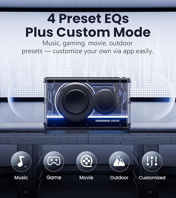 Edifier QD25 Bluetooth Speaker | Portable Desktop Audio 25W (RMS) Dynamic Sound Hi-Res Audio Splendid Light Effects 15H Playtime Bluetooth 6.0 Wireless Stereo Pairing Black