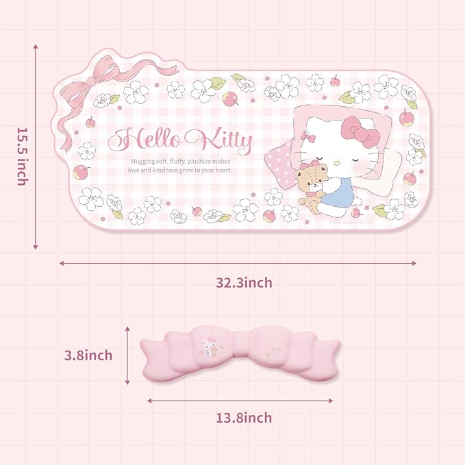 Kawaii Anime Mouse Pad Wrist Rest Support Set - Non-Slip Desk Mat and Memory Foam Bowknot Wrist Rest for Keyboard and MousePerfect for Gaming or Home Office Work - FlowerCat