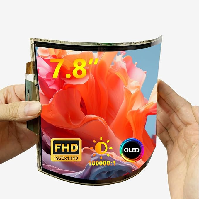 7.8 inch Flexible Display Curved Bendable Screen FHD 1920 * 1440 AMOLED Display with HDMI Driver Board OLED Monitor Without Enclosure Kit for DIY Prototype Demo Compatible with All Systems