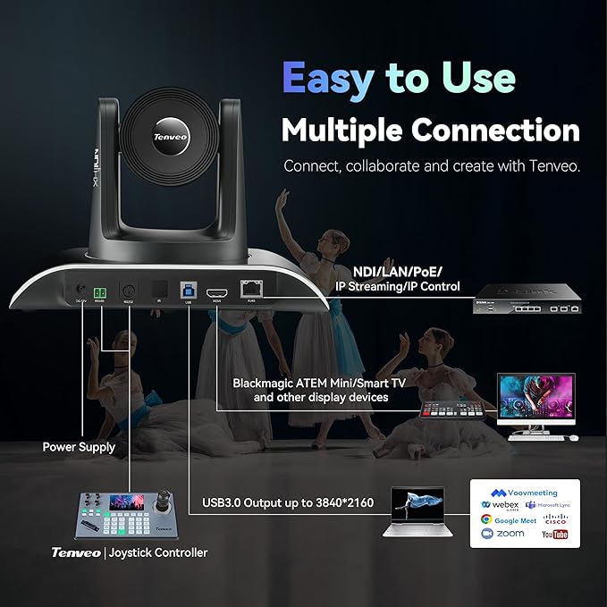 Tenveo 4K NDI PTZ Camera AI Humanoid &amp Face Auto-Tracking HDMI/LAN/USB3.0 PoE PTZ Camera 20X Optical Zoom IP Live Streaming for Church Services Worship Video Conference Live Streaming YouTube OB