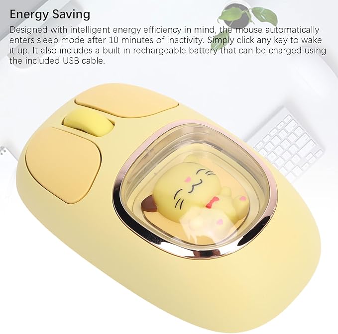 Cute Wireless Mouse Silent Cute Computer Mouse with RGB Backlit Doll Type C Rechargeable for Working Gaming Mode BT3.0/BT5.0/2.4G Speed Scroll (Yellow)