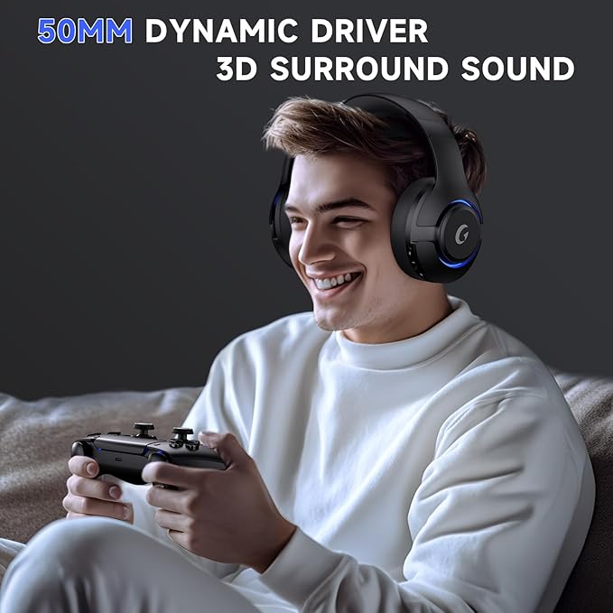Gtheos Wireless Gaming Headset for ps5 ps4 Elden Ring PC Mac Switch Bluetooth 5.3 Gaming Headphones with Noise Canceling Microphone 45H Battery RGB Light Black