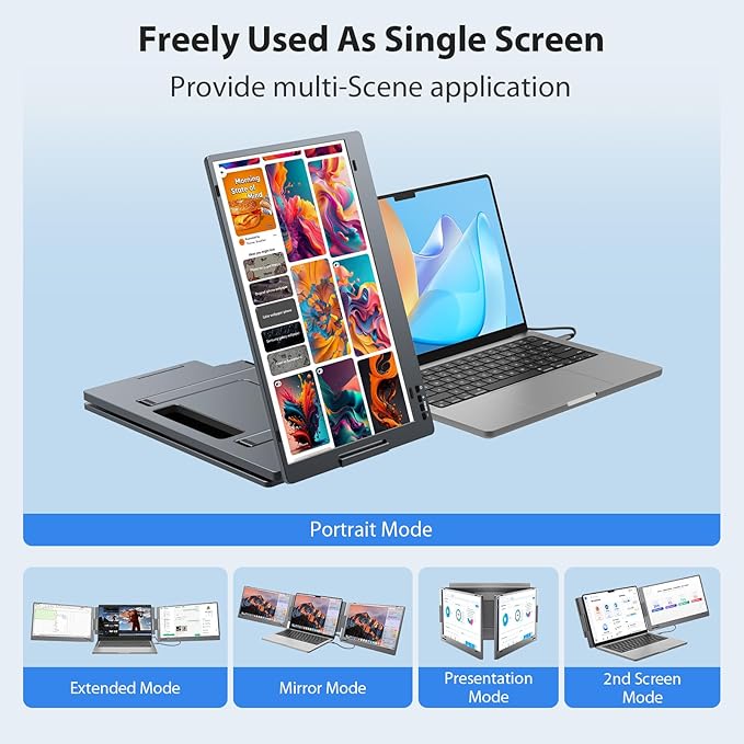 KYY Triple Laptop Screen Extender 15.6 1080P FHD IPS Dual Portable Extended Monitor USB C Travel Display for 12-17'' Laptop 210°Rotation &amp Kickstand Plug and Play (Windows Only)