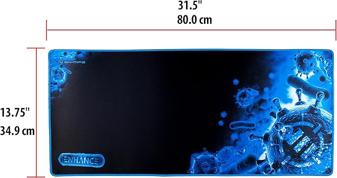 ENHANCE Pathogen Extra Large Gaming Mouse Pad (31.5 x 13.75 in) - Extended Mousepad with Anti-Fray Stitching Low Friction Smooth Surface Non-Slip Backing - Full Desk Mouse Mat (Blue)