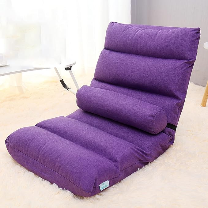 Adjustable Floor Chair with Pillow5-Position Foam Paddeds Gaming Chair Folding Sofa with Back Support for Indoor Meditation(Color:Purply)