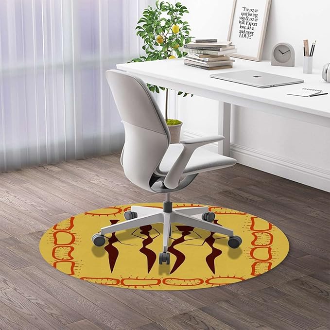 Orange PU Leather Desk Chair Mat for Hard Floors Young Women in Stylish Theme Dance Moves Computer Chair Matfor Rolling ChairLarge Floor ProtectorEasy Clean Africa Dancing Diameter 47.2 in