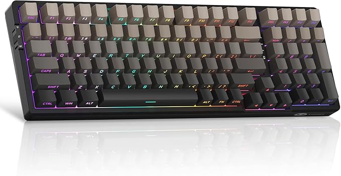 MageGee LIGHT100 Wireless Creamy Keyboard Gasket Structure Hot Swappable 2.4G/USB-C/BT5.0 RGB Backlit Mechanical Gaming Keyboard for Win/Mac/PC 8000mAh Battery Side Printed PBT Keycap Black