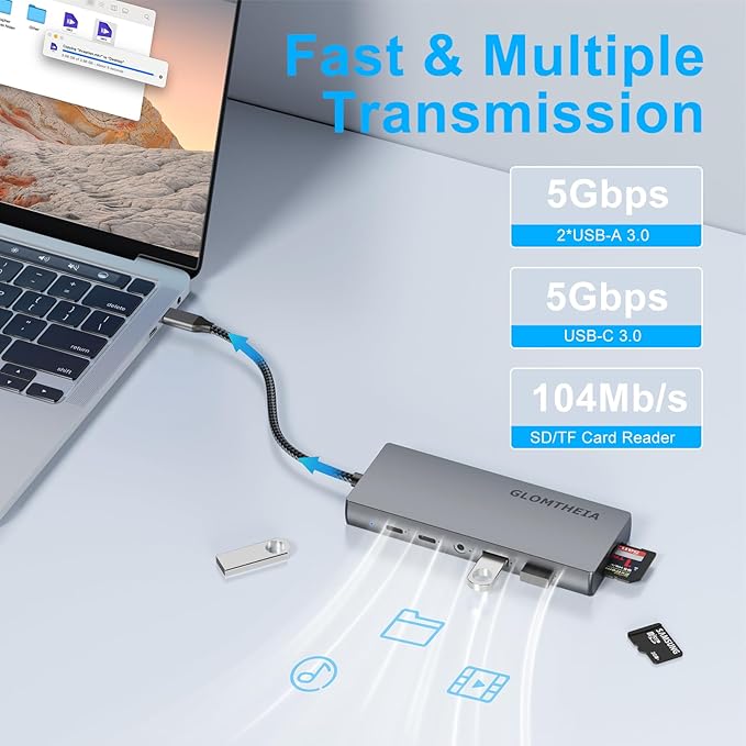 Laptop Docking Station10-in-1 USB C Hub 4K Dual HDMI Monitors Adapter Powered Hub with 100W PD VGA 2xUSB-A 3.0 USB-C Data Port SD/TF Reader 3.5mm Audio USB Hub for MacBook Pro XPS