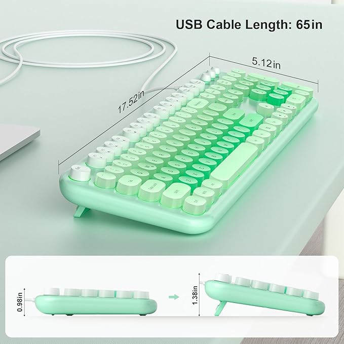 Wired Keyboard with Backlit Light Up Computer Keyboards with Multimedia Keys Full Size Wired Keyboard With Illuminated LED Plug and Play Anti-Wear Letters for Laptop Desktop- Green Colorful