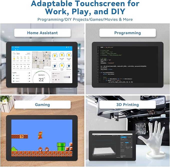 SunFounder Latest 10 Inch DIY Touch Screen All-in-One Solution for Raspberry Pi 5 IPS HD 1280x800 LCD Built-in 5.1V/5A Output HDMI 10-Point No Driver Speakers for RPi 5/4/3/Zero 2W