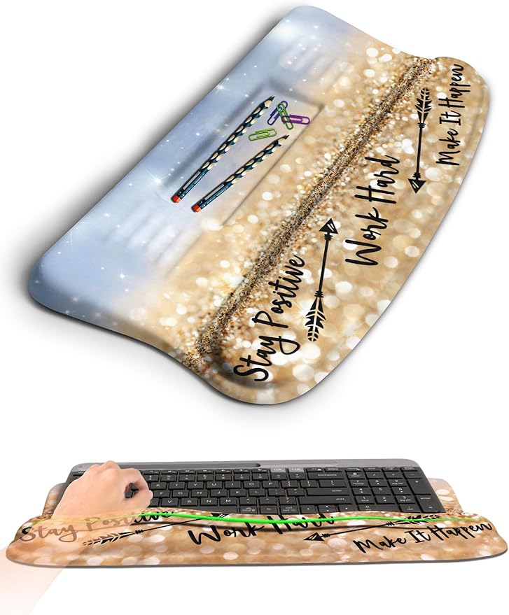 Ergonomic Wave Wrist Rest with Keyboard Stand Cushioned Palm Rest Comfortable Integrated Memory Foam for Natural Typing and Relieve Wrist Pain Stay Positive
