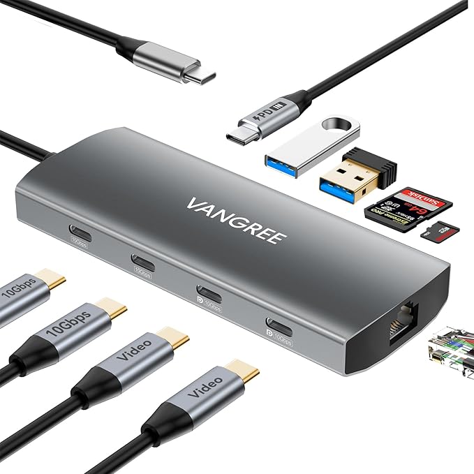 USB C Hub with Dual 4K@60Hz Displayports 2 USB-A &amp 2 USBC 3.2 10Gbps Ports 1Gbps Ethernet 100W PD SD/TF USB C Splitter Docking Station for MacBook Pro/Air iMac iPad Pro XPS Thinkpad Surf
