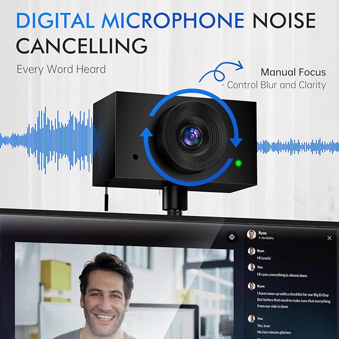Webcam for PC Laptop Camera USB Webcam with Adjustable Gooseneck Flexible Positioning 1080P Computer Camera for Presentation Desktop Demo Full-Body View Video Call Zoom Teams Skype (Black)