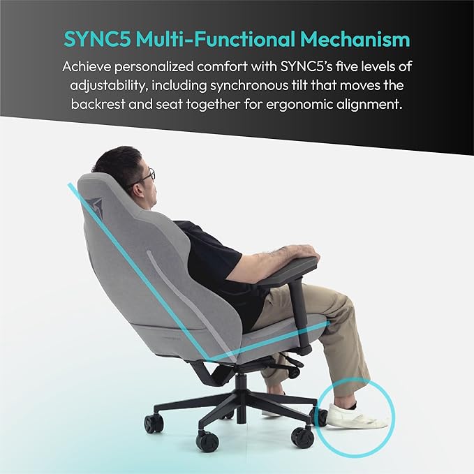 ThunderX3 CORE Smart LOFT Gaming Chair Light Grey – Ergonomic Office Chair Automatic Lumbar Support Synchronised Mechanism 3D Armrests Fabric Cover for Users up to 125kg 155-190cm