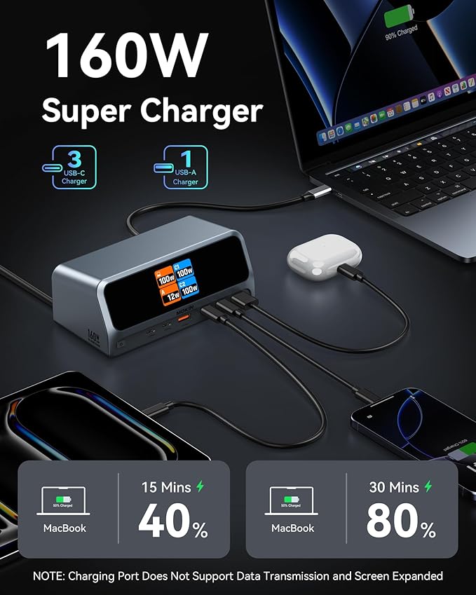 MOKiN Docking Station13 in 1 USB C Laptop Charging Station with 2.26 LCD Smart DisplayDual HDMI Display10Gbps USB A/C PortsGigabit Ethernet160W Max Output for MacBook DellHPLenovo and More
