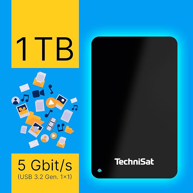 TechniSat Streamstore 24-2.5 Inch USB 3.2 Hard Drive with 1 TB Storage Space and LED Display (1000 GB Storage Capacity Transfer Rate 5 GB/s USB Cable Type A)