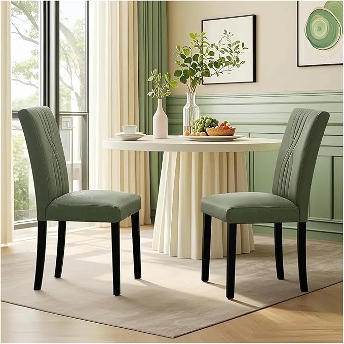 Adjustable Office Computer Chair with Armrest 1pcs Green Leather Upholstered Dining High Back Chair Solid Wood Legs for Kitchen Living Room