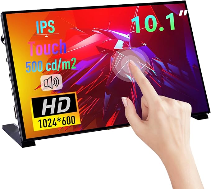 GeeekPi 10.1 Inch Capacitive Touchscreen Display 1024x600 IPS LCD with Dual-Speaker HDMI Portable Monitor for Raspberry Pi 5/4B/3B+/3B/B+/Zero/400 Win11/10/8/7 Free-Driver
