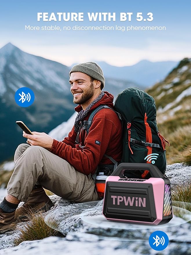 Wireless Bluetooth Speakers - Portable Speaker 80W Peak 20H Playtime Light Shows Loud Speaker with Strong Bass BT 5.3 TWS IPX6 Waterproof for Home Travel Outdoor Beach Camping - Pink