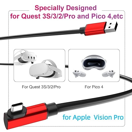 USB Headphones for PC Laptop Magnetic 7.5FT Wired Earbuds 16FT Link Cable for Apple Vision Pro 5 Meters Linking Cable for Galaxy XR for Oculus for Quest 3 3S 2 ProPico 45M USB 3.1 Long Lead for VR
