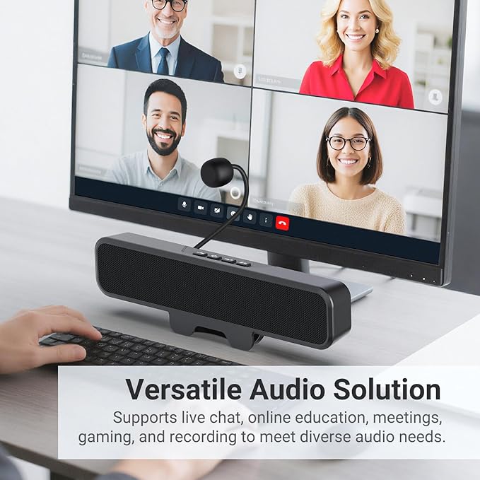INGA Computer Speakers with Detachable Mic Plug and Play Desktop Speakers One-Touch Mute Microphone Stereo &amp Bass Easily Clamps to Monitor Compatible with PC MAC Laptop