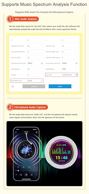 2.1inch USB Monitor 480×480 Pixel-Water Cooler Screen/PC Case Secondary Screen/Desktop RGB Ambient Screen with Music Spectrum Analysis Function Various Data Monitoring CNC Metal Case Silver